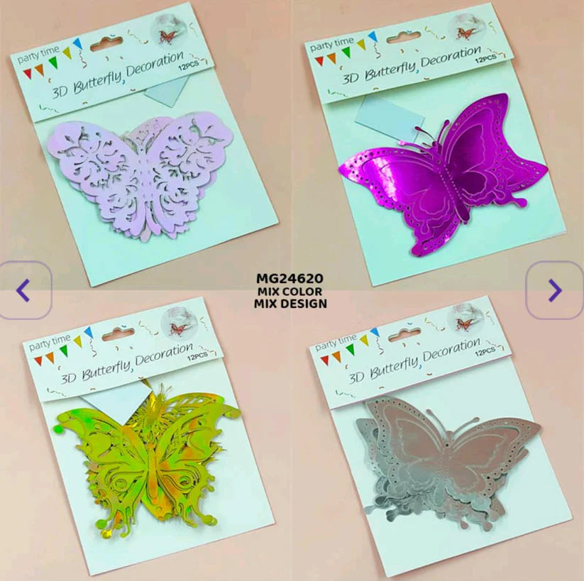 Butterfly Metallic Glitter Sticker | 12 Pieces