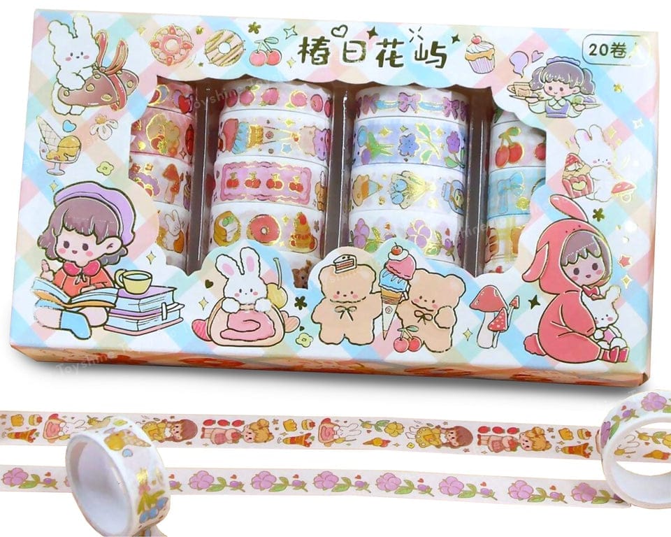 Kawaii Kiki and Nini in Flower Iceland Washi Tape | 20pcs